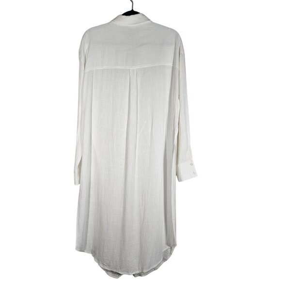 Aaron & Amber Womens Linen Maxi Shirt Dress Ivory M Coastal  Minimalist  Resort - Picture 4 of 16